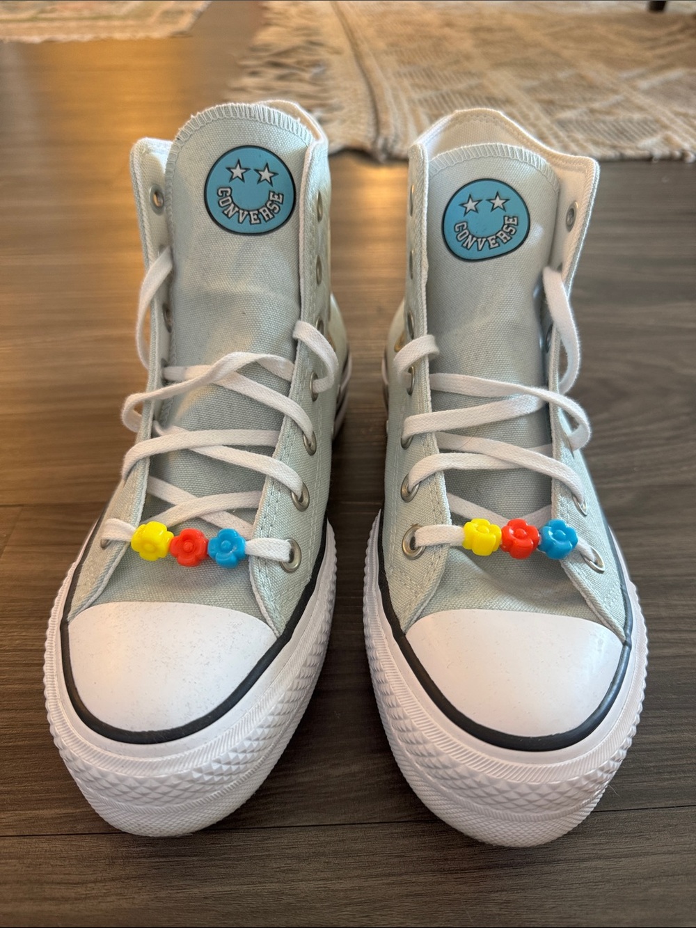 Converse High Top Sneakers in Mint with Multicolor Flower Charms - Picture 2 of 11